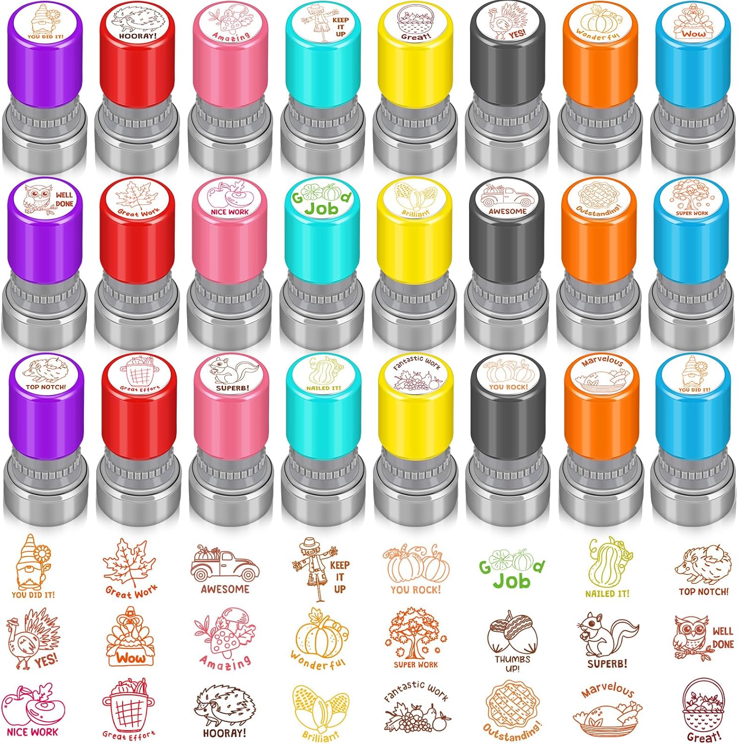 Self Inking Stamp - 24 Self-Inking Teacher Stamps for Classroom