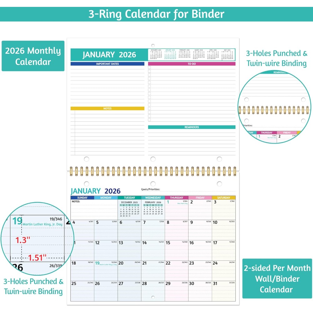 2026 Wall Calendar with Thick  - đánh giá và giá Paper Punch 3 Hole